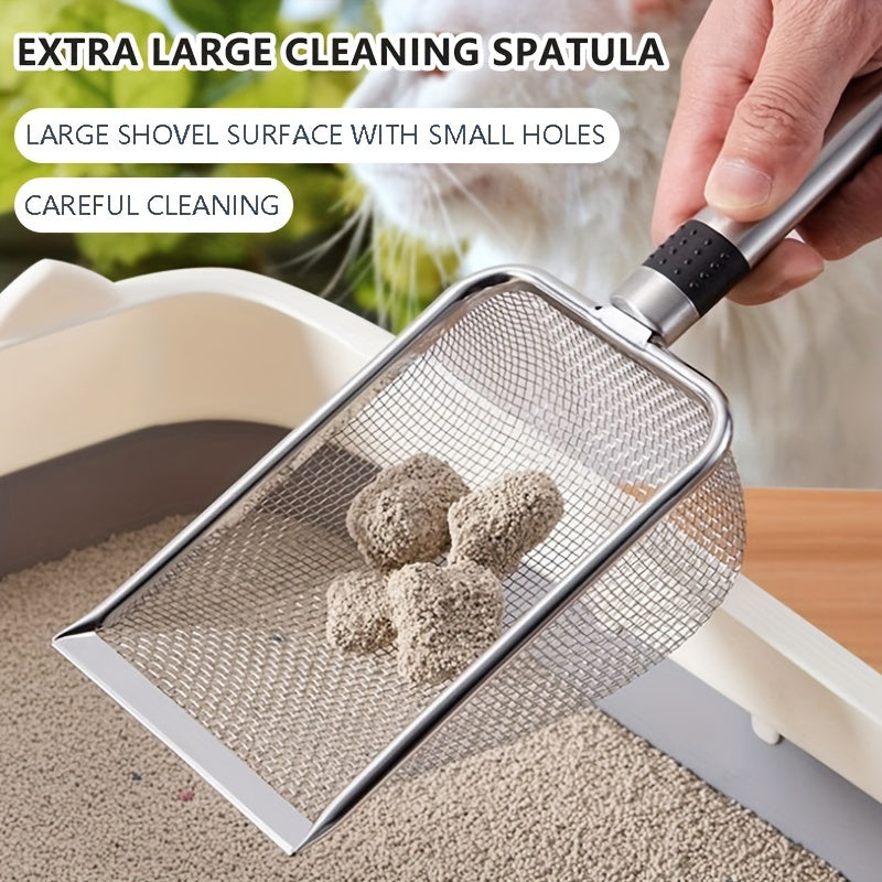 Durable Stainless Steel Cat Litter Scoop - Features Fine Mesh, Non-Stick Surface, and Easy Cleaning, Ideal for Cats & Reptiles