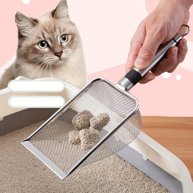 Durable Stainless Steel Cat Litter Scoop - Features Fine Mesh, Non-Stick Surface, and Easy Cleaning, Ideal for Cats & Reptiles