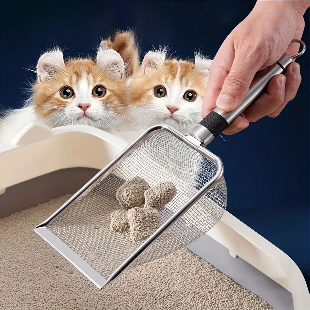 Durable Stainless Steel Cat Litter Scoop - Features Fine Mesh, Non-Stick Surface, and Easy Cleaning, Ideal for Cats & Reptiles