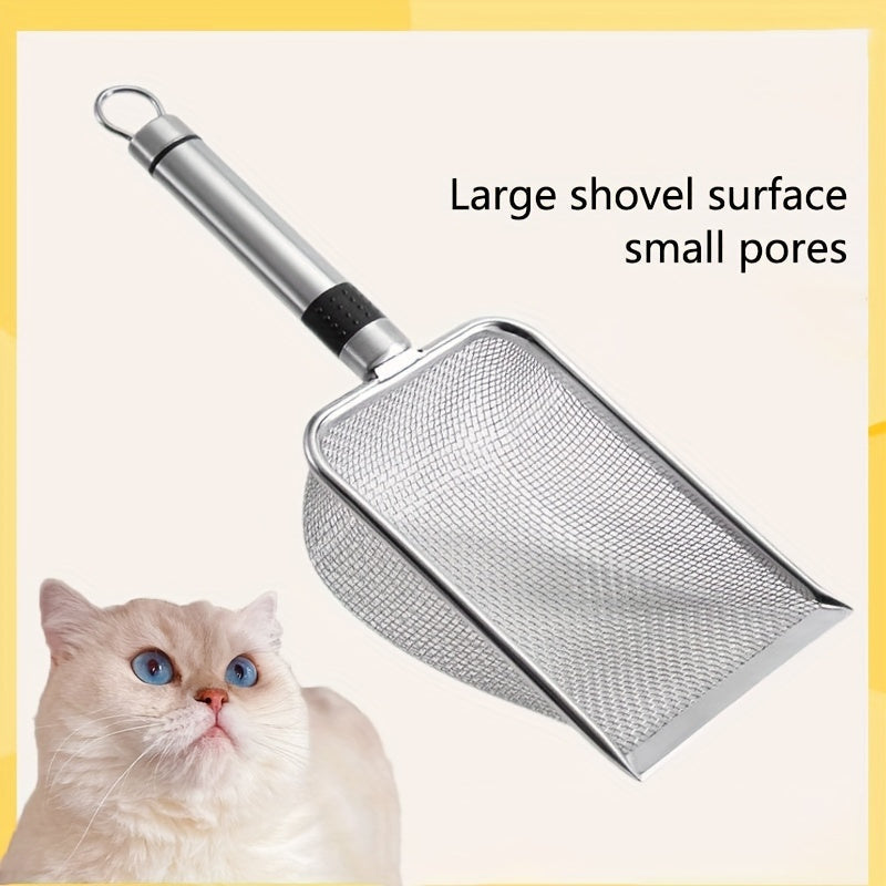 Durable Stainless Steel Cat Litter Scoop - Features Fine Mesh, Non-Stick Surface, and Easy Cleaning, Ideal for Cats & Reptiles