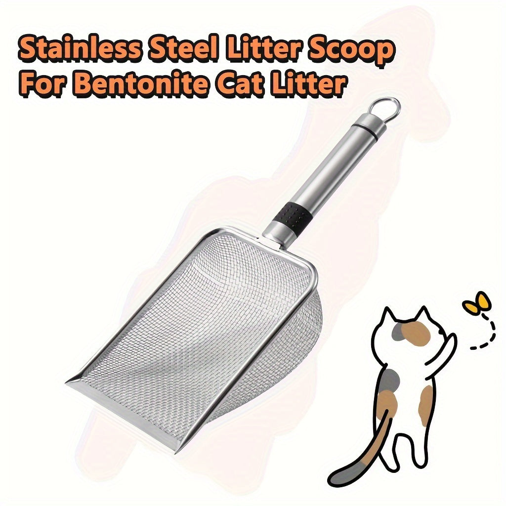 Durable Stainless Steel Cat Litter Scoop - Features Fine Mesh, Non-Stick Surface, and Easy Cleaning, Ideal for Cats & Reptiles