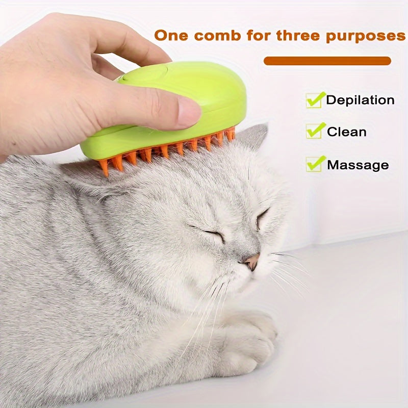 PetPro USB Rechargeable 3-in-1 Self-Cleaning Cat Grooming Brush with Massage Comb for Cats and Dogs, Safe Hair Removal Tool.