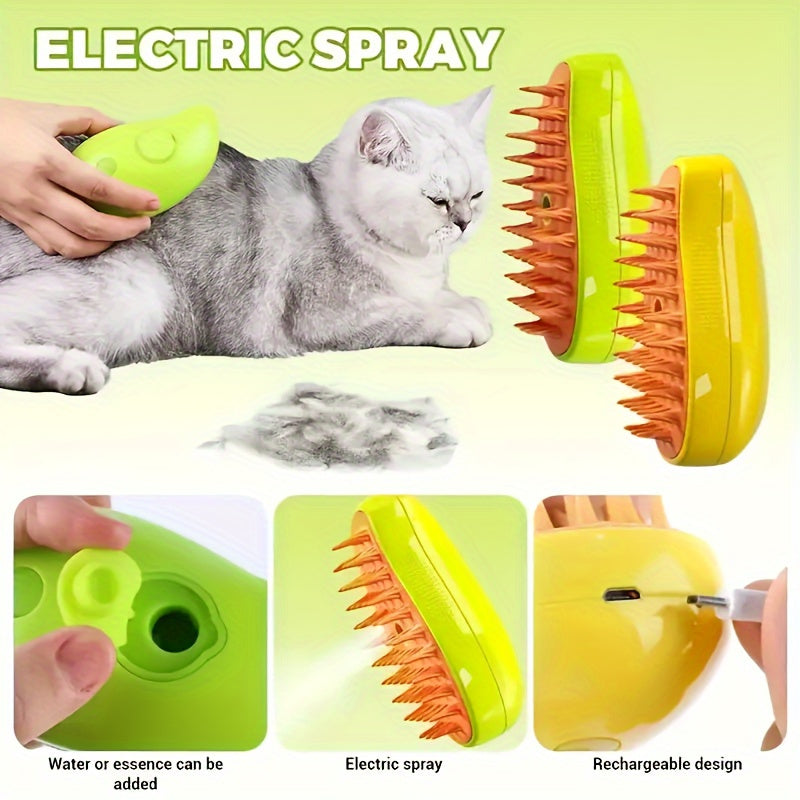 PetPro USB Rechargeable 3-in-1 Self-Cleaning Cat Grooming Brush with Massage Comb for Cats and Dogs, Safe Hair Removal Tool.