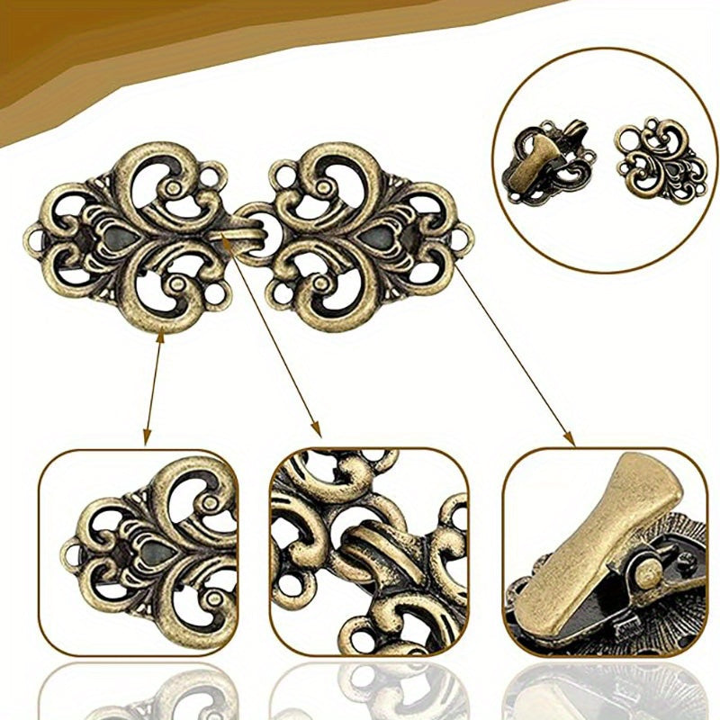 Elegant Metal Dress Cardigan Buckle Featuring a Retro Flower Pattern - Set of 8 Pieces for Clothing Decoration