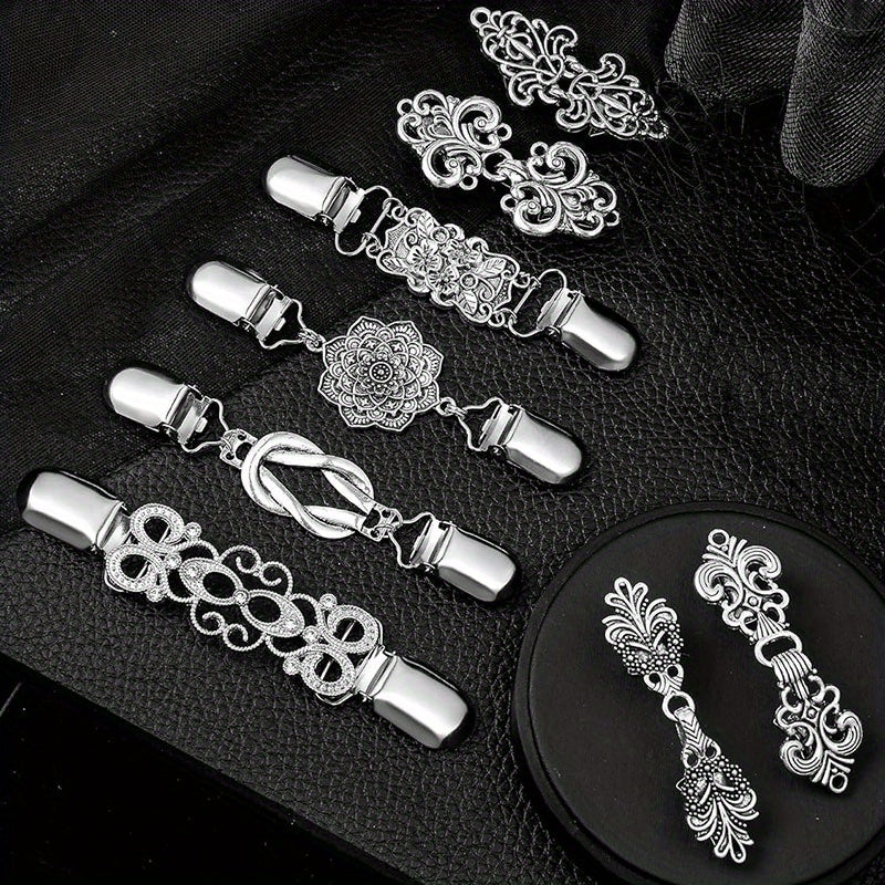 Elegant Metal Dress Cardigan Buckle Featuring a Retro Flower Pattern - Set of 8 Pieces for Clothing Decoration