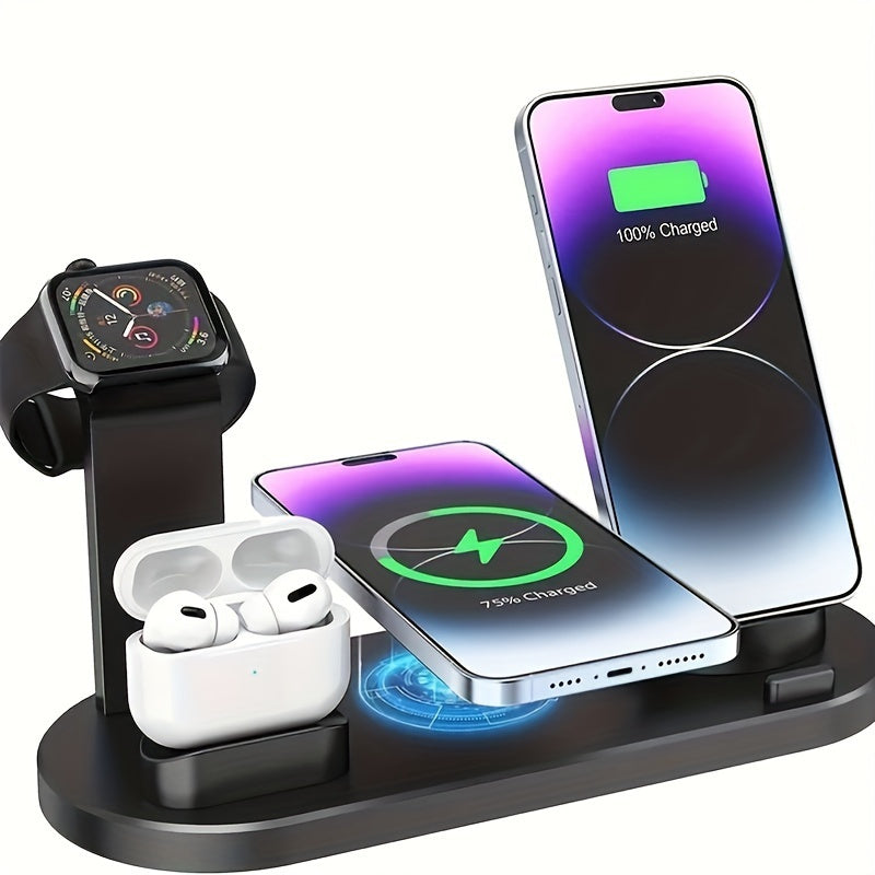 Fast charging wireless charger for iPhone, iWatch, and AirPods.