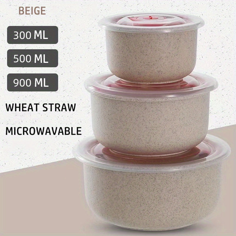 Top Pick: Set of 3 High-Quality Wheat Straw Bowls - Microwave Safe, Ideal for Lunch, Bento Boxes & Rice - Preserves Freshness of Food