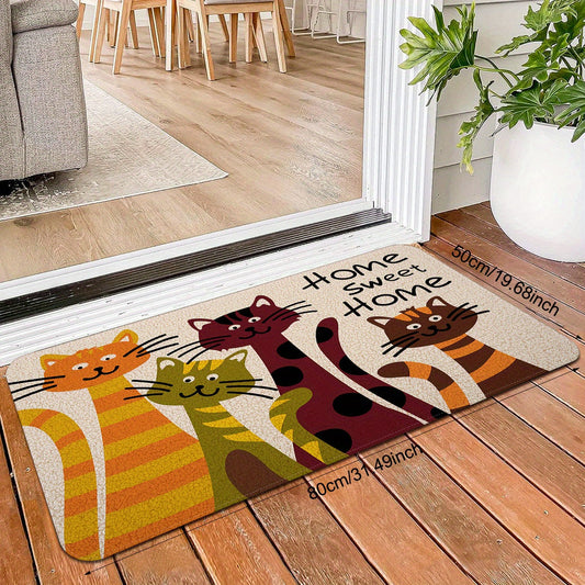 Colorful Cat Alphabet Entrance Rug with Soft Sponge Backing - Welcome Home! Non-Slip, Stain Resistant Polyester Mat for Indoor/Outdoor Use