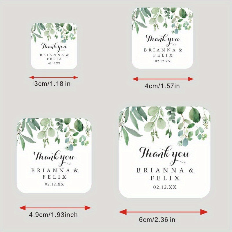 Customize your own Paper Square Labels - Personalized with Name & Date - Thank You Stickers perfect for Bridal Showers, Weddings, and Birthday Party Favors - Available in a Pack of XX.