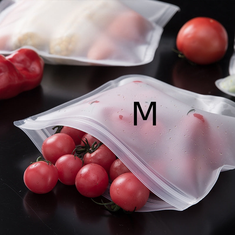 Two reusable silicone food storage bags that are leakproof and BPA-free. These ziplock pouches are ideal for storing fruits, vegetables, sandwiches, and meats. They are perfect for keeping your freezer and kitchen organized.