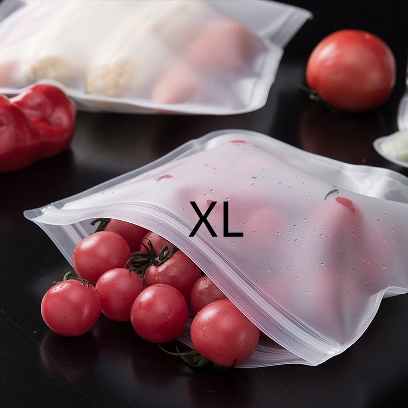 Two reusable silicone food storage bags that are leakproof and BPA-free. These ziplock pouches are ideal for storing fruits, vegetables, sandwiches, and meats. They are perfect for keeping your freezer and kitchen organized.