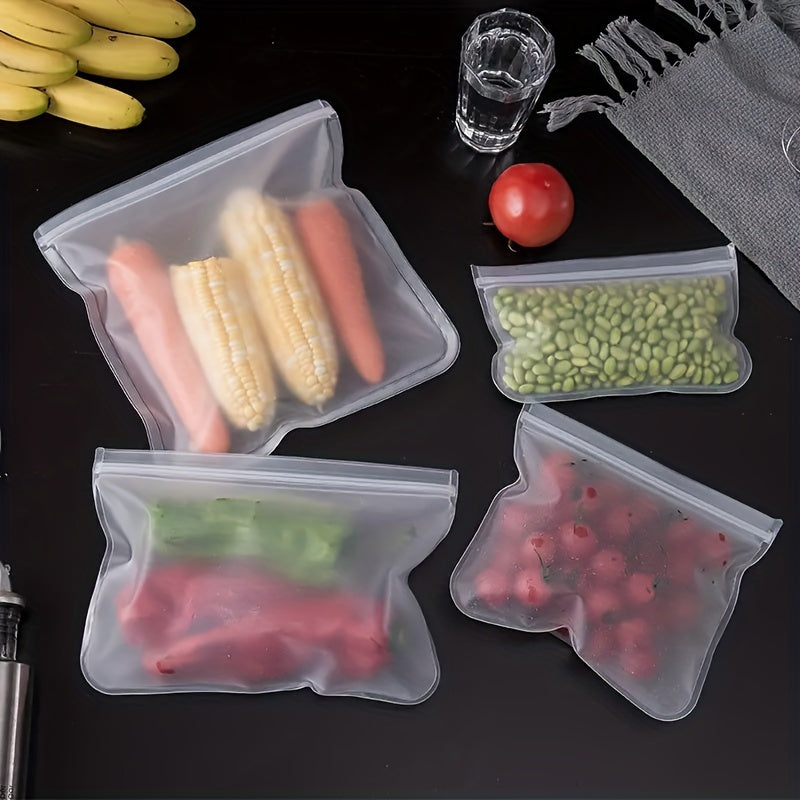 Two reusable silicone food storage bags that are leakproof and BPA-free. These ziplock pouches are ideal for storing fruits, vegetables, sandwiches, and meats. They are perfect for keeping your freezer and kitchen organized.