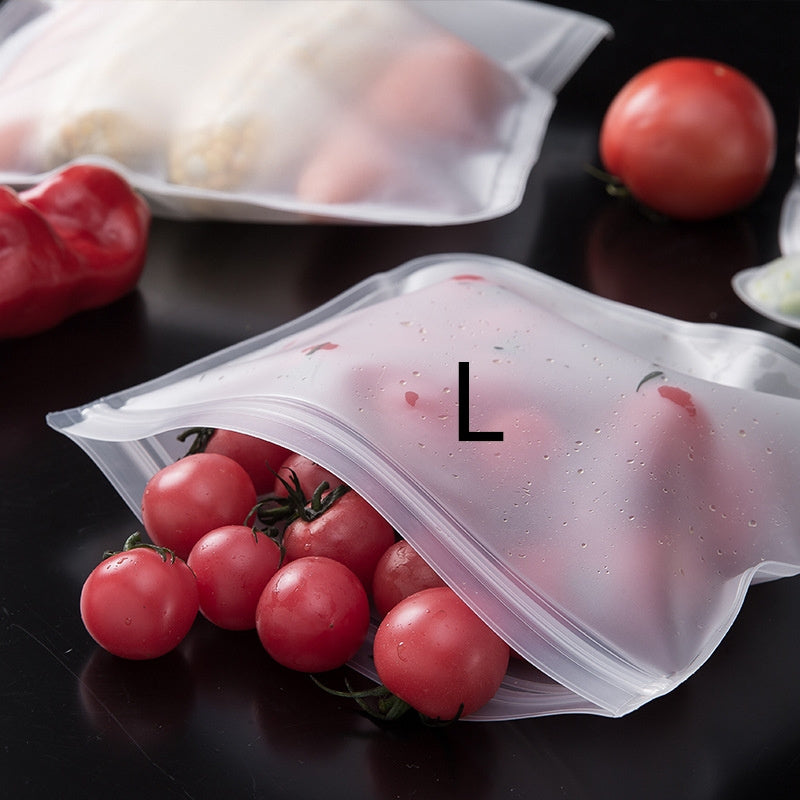 Two reusable silicone food storage bags that are leakproof and BPA-free. These ziplock pouches are ideal for storing fruits, vegetables, sandwiches, and meats. They are perfect for keeping your freezer and kitchen organized.