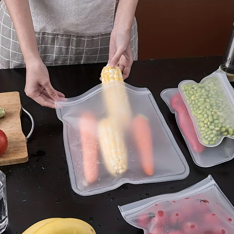 Two reusable silicone food storage bags that are leakproof and BPA-free. These ziplock pouches are ideal for storing fruits, vegetables, sandwiches, and meats. They are perfect for keeping your freezer and kitchen organized.