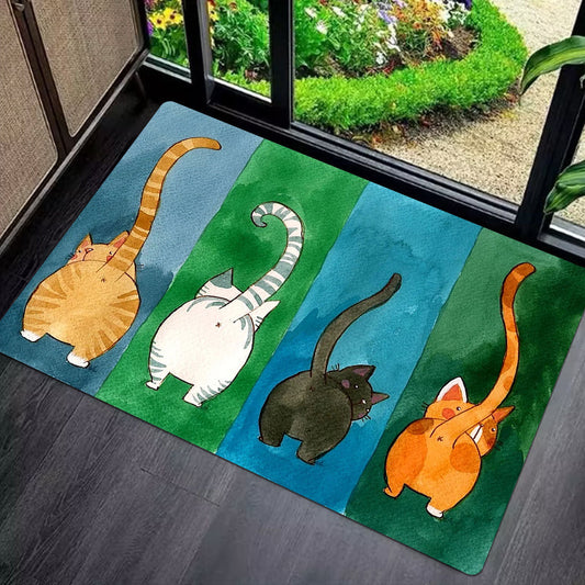 1 piece of a cute cat butt door mat that is anti-slip and dirt resistant, perfect for welcoming guests at your entrance. This non-slip bath rug can be used indoors or outdoors, making it an easy-to-clean patio entrance mat for all seasons.