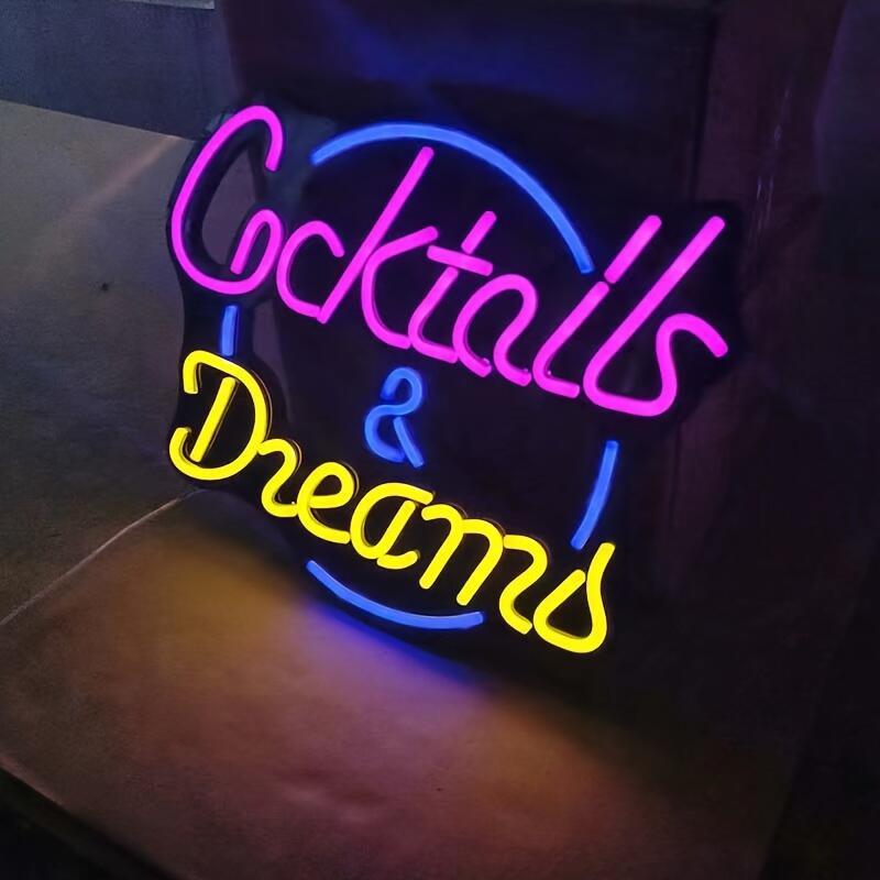 [Customized] 1 piece of Personalized Cocktails And Dream Neon Sign Nightlight, Decorative Lights for Bars, Clubs, Hotels, Cafes, Weddings, Birthday Parties, USB-powered