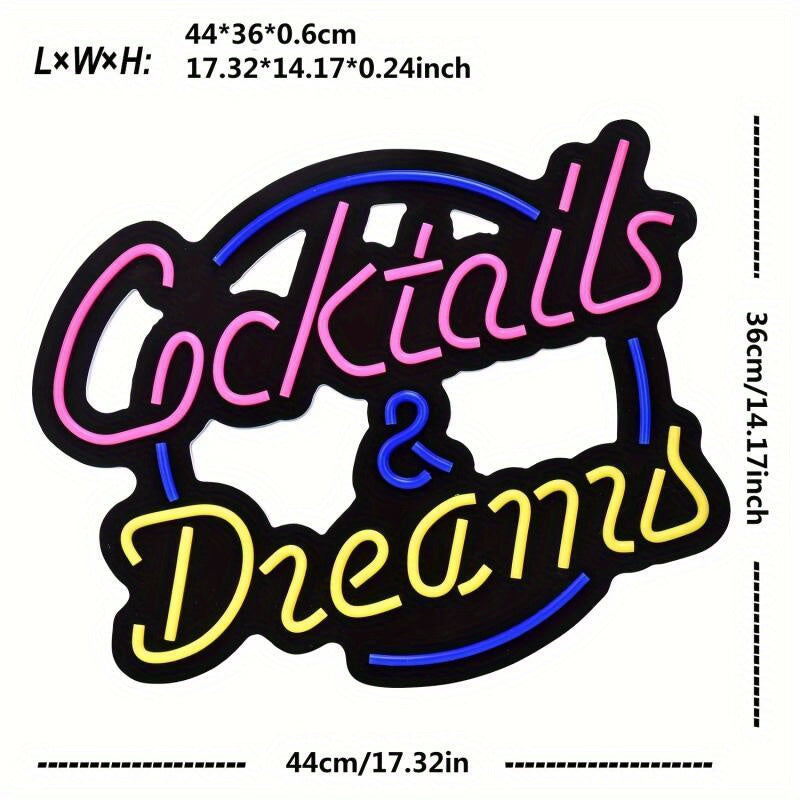 [Customized] 1 piece of Personalized Cocktails And Dream Neon Sign Nightlight, Decorative Lights for Bars, Clubs, Hotels, Cafes, Weddings, Birthday Parties, USB-powered