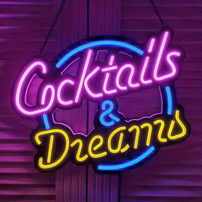 [Customized] 1 piece of Personalized Cocktails And Dream Neon Sign Nightlight, Decorative Lights for Bars, Clubs, Hotels, Cafes, Weddings, Birthday Parties, USB-powered