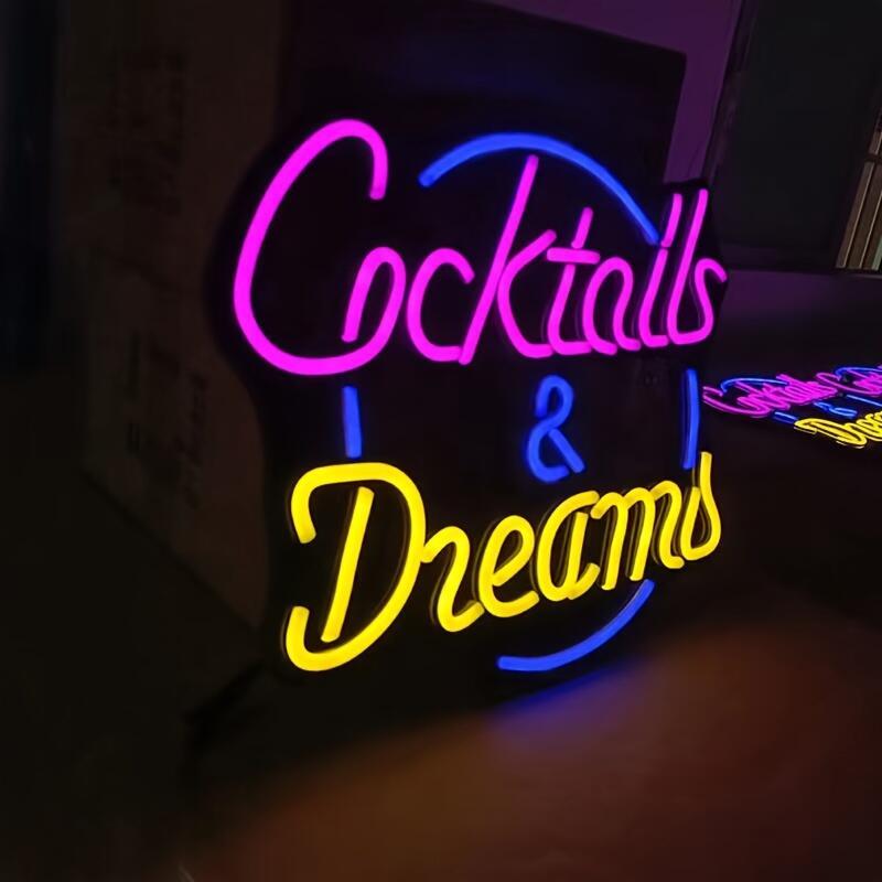 [Customized] 1 piece of Personalized Cocktails And Dream Neon Sign Nightlight, Decorative Lights for Bars, Clubs, Hotels, Cafes, Weddings, Birthday Parties, USB-powered