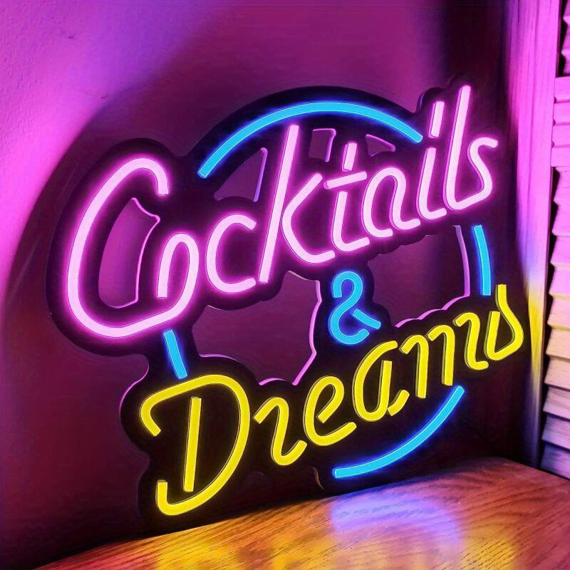 [Customized] 1 piece of Personalized Cocktails And Dream Neon Sign Nightlight, Decorative Lights for Bars, Clubs, Hotels, Cafes, Weddings, Birthday Parties, USB-powered