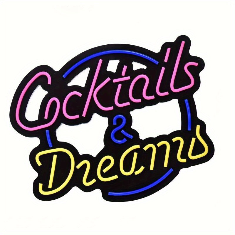 [Customized] 1 piece of Personalized Cocktails And Dream Neon Sign Nightlight, Decorative Lights for Bars, Clubs, Hotels, Cafes, Weddings, Birthday Parties, USB-powered