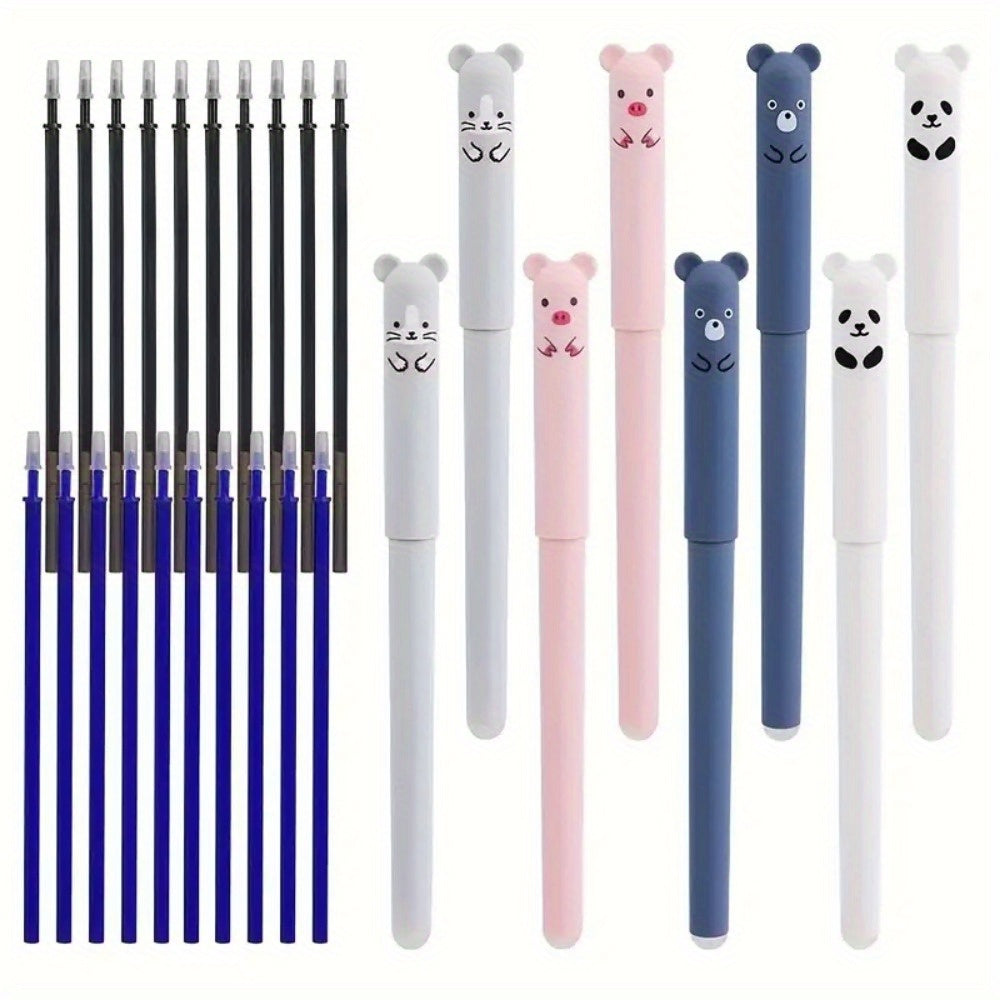 56-piece set of Kawaii Panda erasable gel pens with refillable stick and washable handle, ideal for school and office use. Includes 4 pens, 2 erasers, and 50 refills.