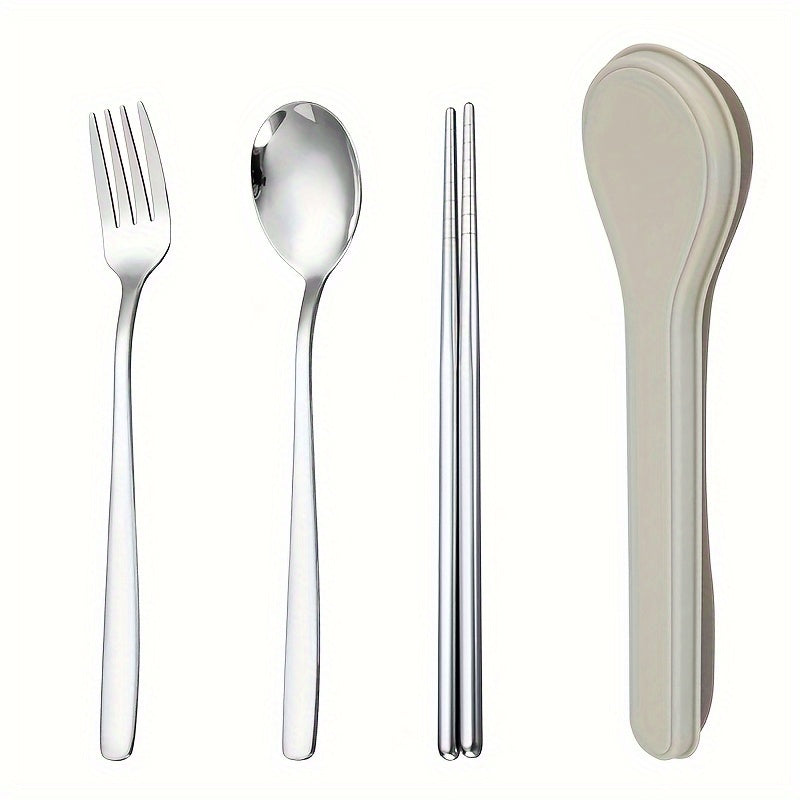 Stainless Steel Cutlery Set with Storage Box - Portable, Reusable Fork and Spoon Tableware for Travel, Food Contact Safe Utensils