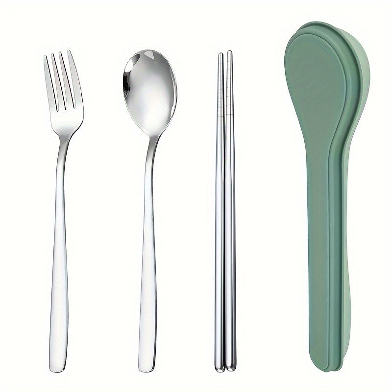 Stainless Steel Cutlery Set with Storage Box - Portable, Reusable Fork and Spoon Tableware for Travel, Food Contact Safe Utensils