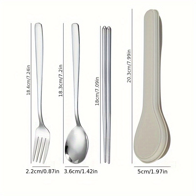 Stainless Steel Cutlery Set with Storage Box - Portable, Reusable Fork and Spoon Tableware for Travel, Food Contact Safe Utensils