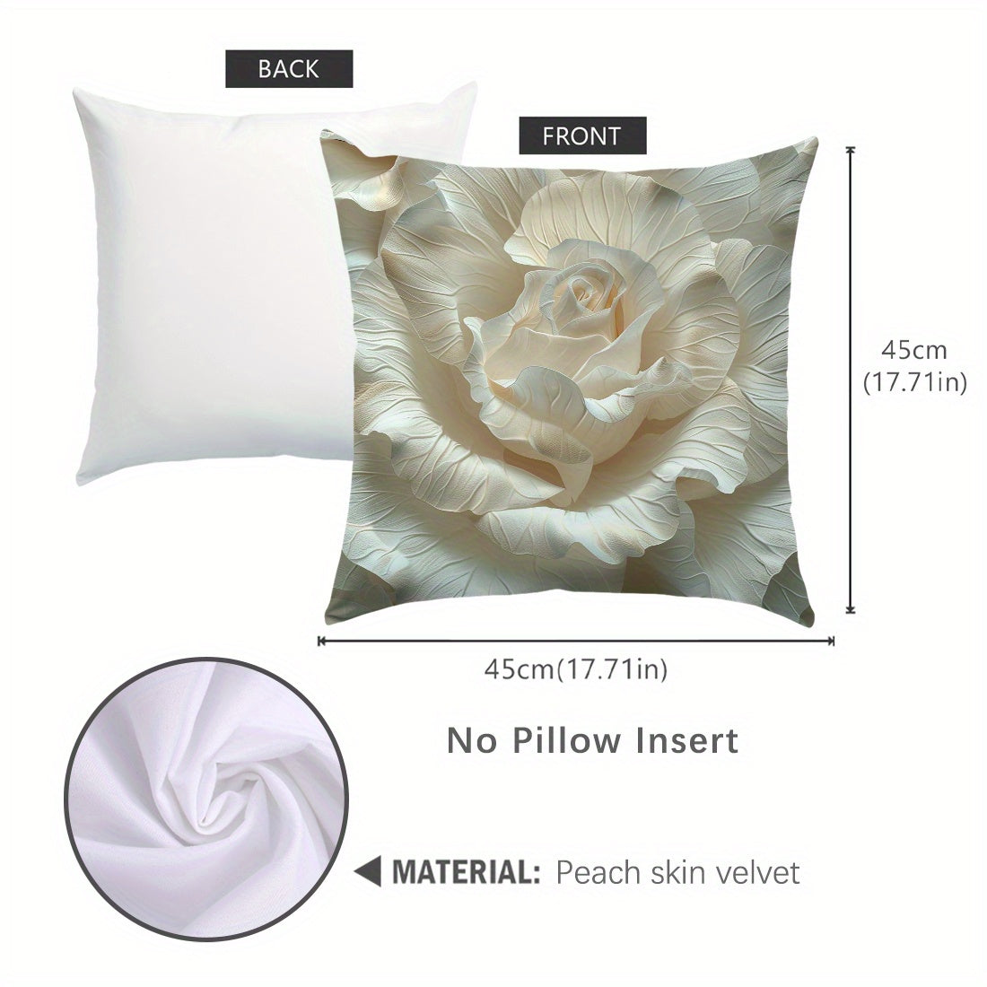 1 piece of 3D embossed flower printed sofa pillow cover made of peach skin material, single-sided, size 45*45cm.