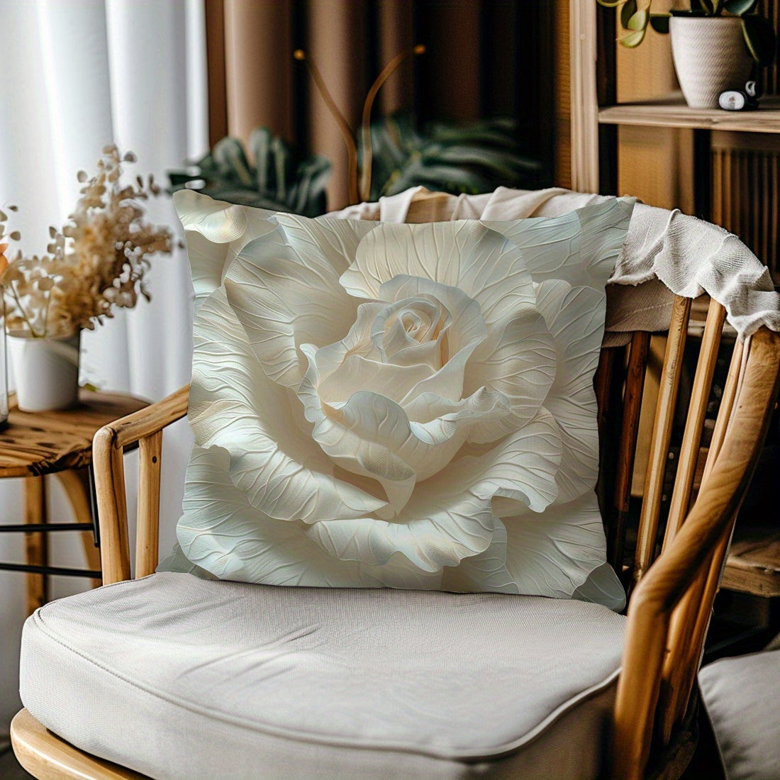 1 piece of 3D embossed flower printed sofa pillow cover made of peach skin material, single-sided, size 45*45cm.