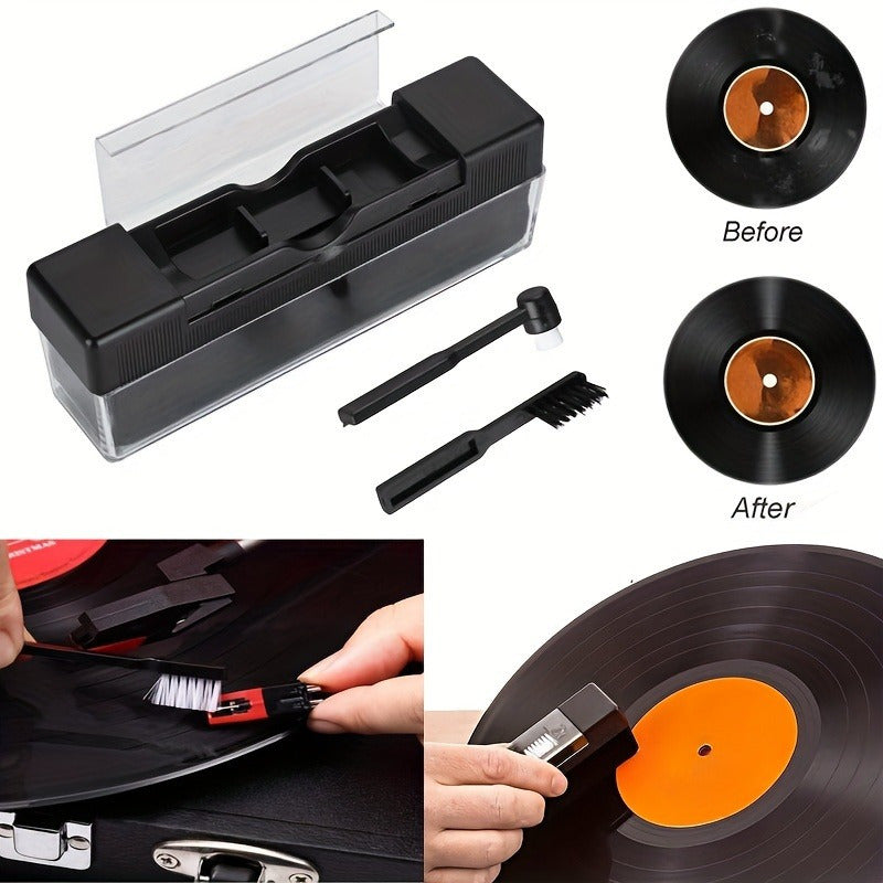 Improve sound quality and remove dust with a premium vinyl record cleaning kit, includes rubber brush and detailing tool for turntable enthusiasts. Essential maintenance for turntables and