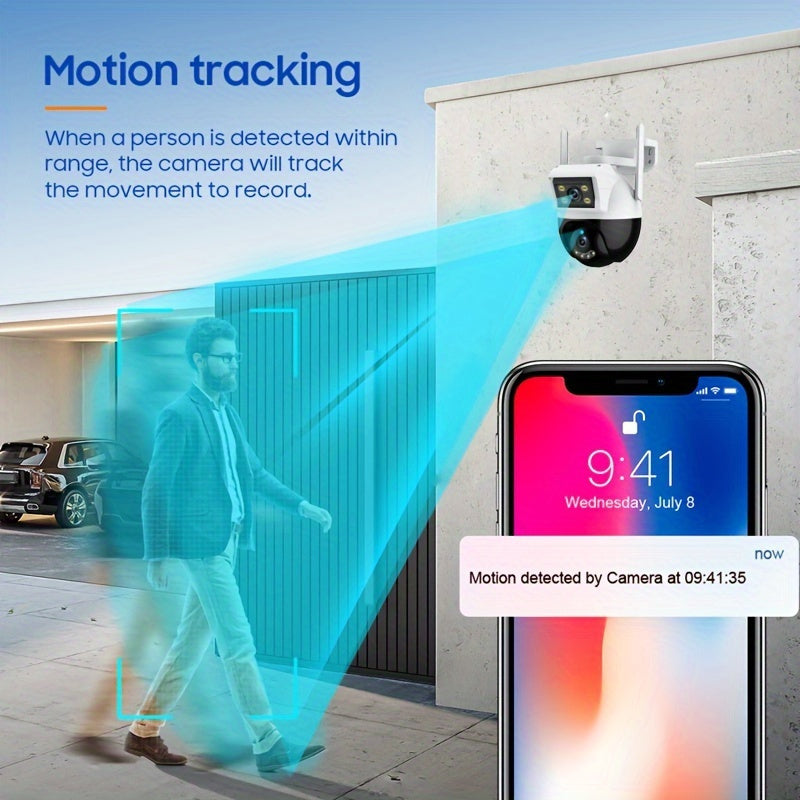 Versatile Security Camera: Outdoor Wireless Waterproof WiFi Surveillance System with High-Definition Dual Lenses, Auto-Rotate Pan Tilt, Night Vision, Motion Detection, Two-Way Audio Communication