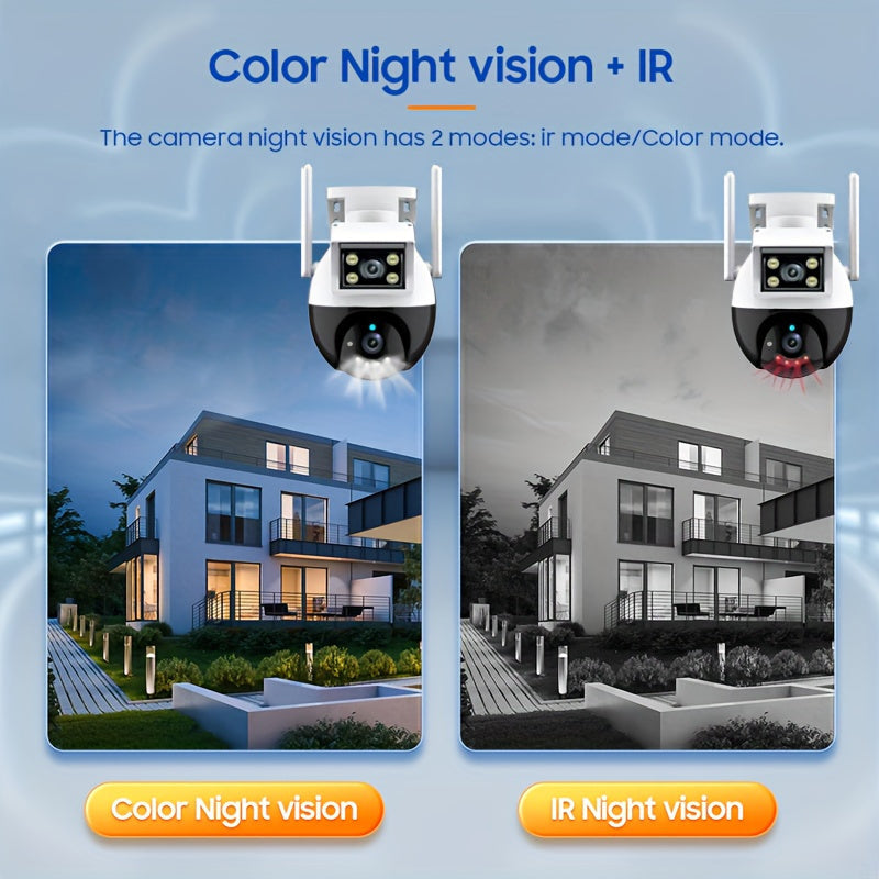 Versatile Security Camera: Outdoor Wireless Waterproof WiFi Surveillance System with High-Definition Dual Lenses, Auto-Rotate Pan Tilt, Night Vision, Motion Detection, Two-Way Audio Communication