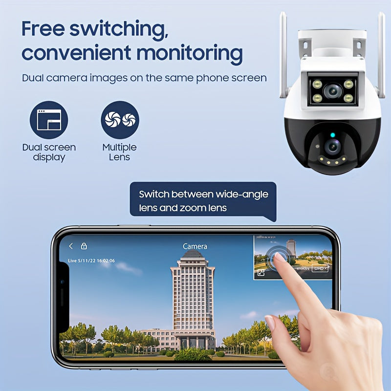 Versatile Security Camera: Outdoor Wireless Waterproof WiFi Surveillance System with High-Definition Dual Lenses, Auto-Rotate Pan Tilt, Night Vision, Motion Detection, Two-Way Audio Communication