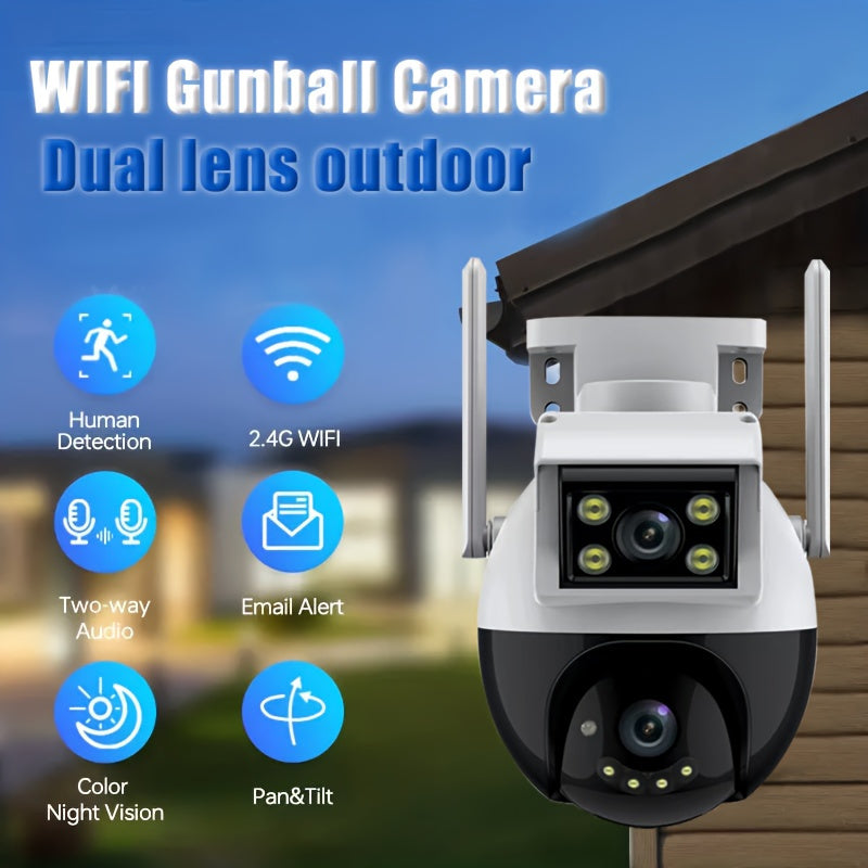 Versatile Security Camera: Outdoor Wireless Waterproof WiFi Surveillance System with High-Definition Dual Lenses, Auto-Rotate Pan Tilt, Night Vision, Motion Detection, Two-Way Audio Communication