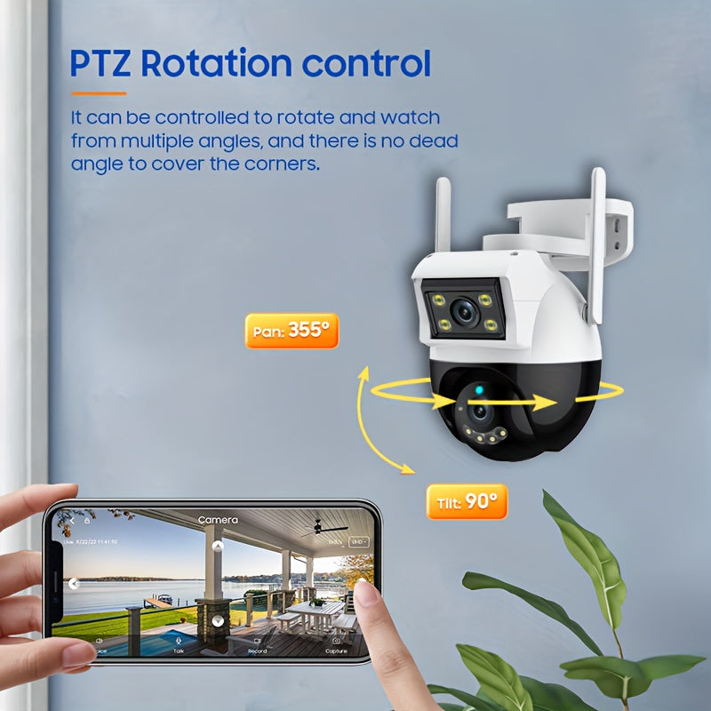 Versatile Security Camera: Outdoor Wireless Waterproof WiFi Surveillance System with High-Definition Dual Lenses, Auto-Rotate Pan Tilt, Night Vision, Motion Detection, Two-Way Audio Communication