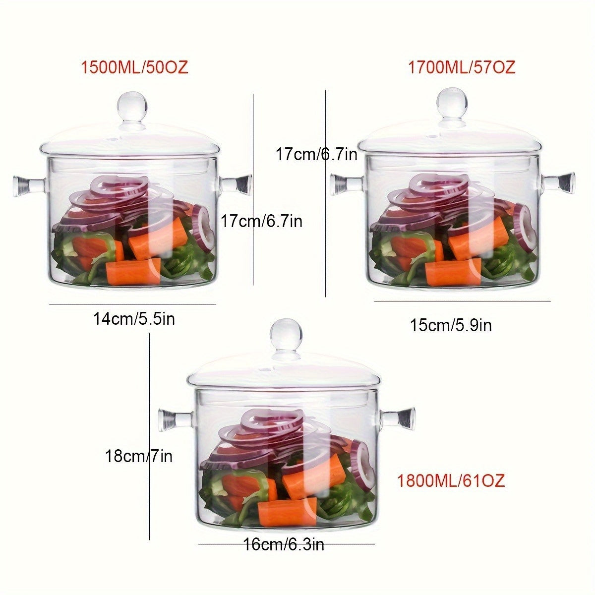 Handmade 2.3L/78oz Glass Cooking Pot - Heat-Resistant Borosilicate Glass Saucepan Set for Stovetop - Perfect for Pasta, Noodle, Soup, Milk, Tea, and Salad