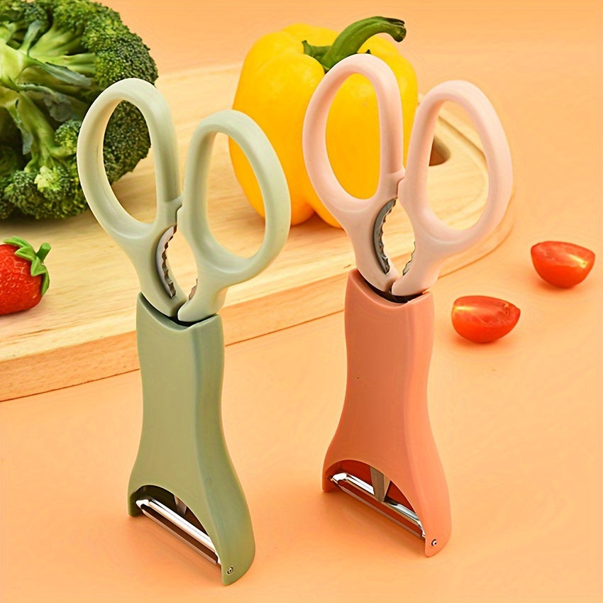 Light Green/Beige Ergonomic Stainless Steel Kitchen Scissors and Vegetable Peeler Combo - Food-Safe Tools for Effortless Chopping and Peeling, Multi-Purpose Kitchen Essential