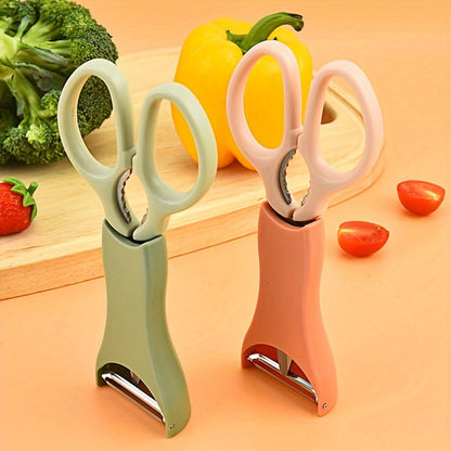 Light Green/Beige Ergonomic Stainless Steel Kitchen Scissors and Vegetable Peeler Combo - Food-Safe Tools for Effortless Chopping and Peeling, Multi-Purpose Kitchen Essential