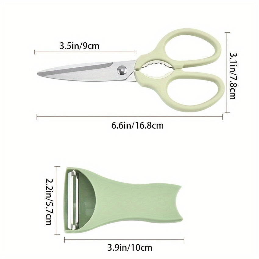 Light Green/Beige Ergonomic Stainless Steel Kitchen Scissors and Vegetable Peeler Combo - Food-Safe Tools for Effortless Chopping and Peeling, Multi-Purpose Kitchen Essential