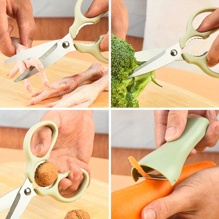 Light Green/Beige Ergonomic Stainless Steel Kitchen Scissors and Vegetable Peeler Combo - Food-Safe Tools for Effortless Chopping and Peeling, Multi-Purpose Kitchen Essential