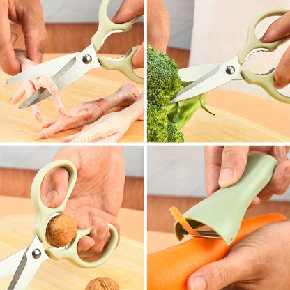 Light Green/Beige Ergonomic Stainless Steel Kitchen Scissors and Vegetable Peeler Combo - Food-Safe Tools for Effortless Chopping and Peeling, Multi-Purpose Kitchen Essential