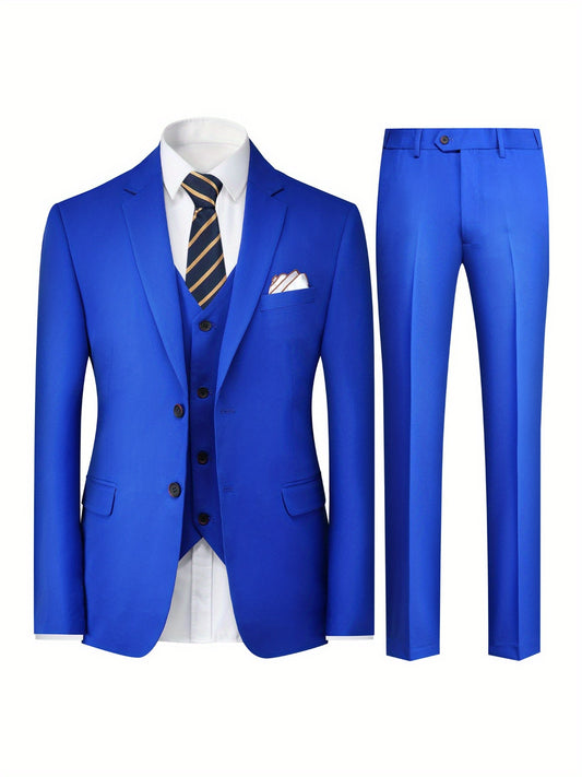 Men's Three-Piece Business Suit in Solid Color