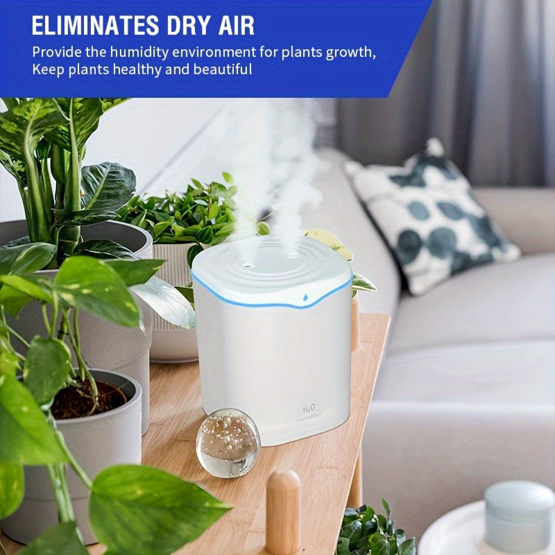 Portable ultrasonic humidifier with USB, dual mist, quiet operation, aromatherapy, 7-color nightlight, auto shut-off for home and travel.