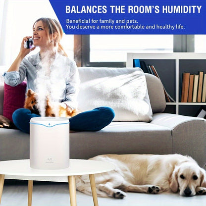 Portable ultrasonic humidifier with USB, dual mist, quiet operation, aromatherapy, 7-color nightlight, auto shut-off for home and travel.