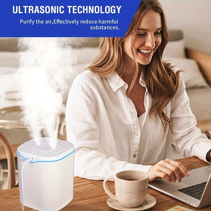 Portable ultrasonic humidifier with USB, dual mist, quiet operation, aromatherapy, 7-color nightlight, auto shut-off for home and travel.