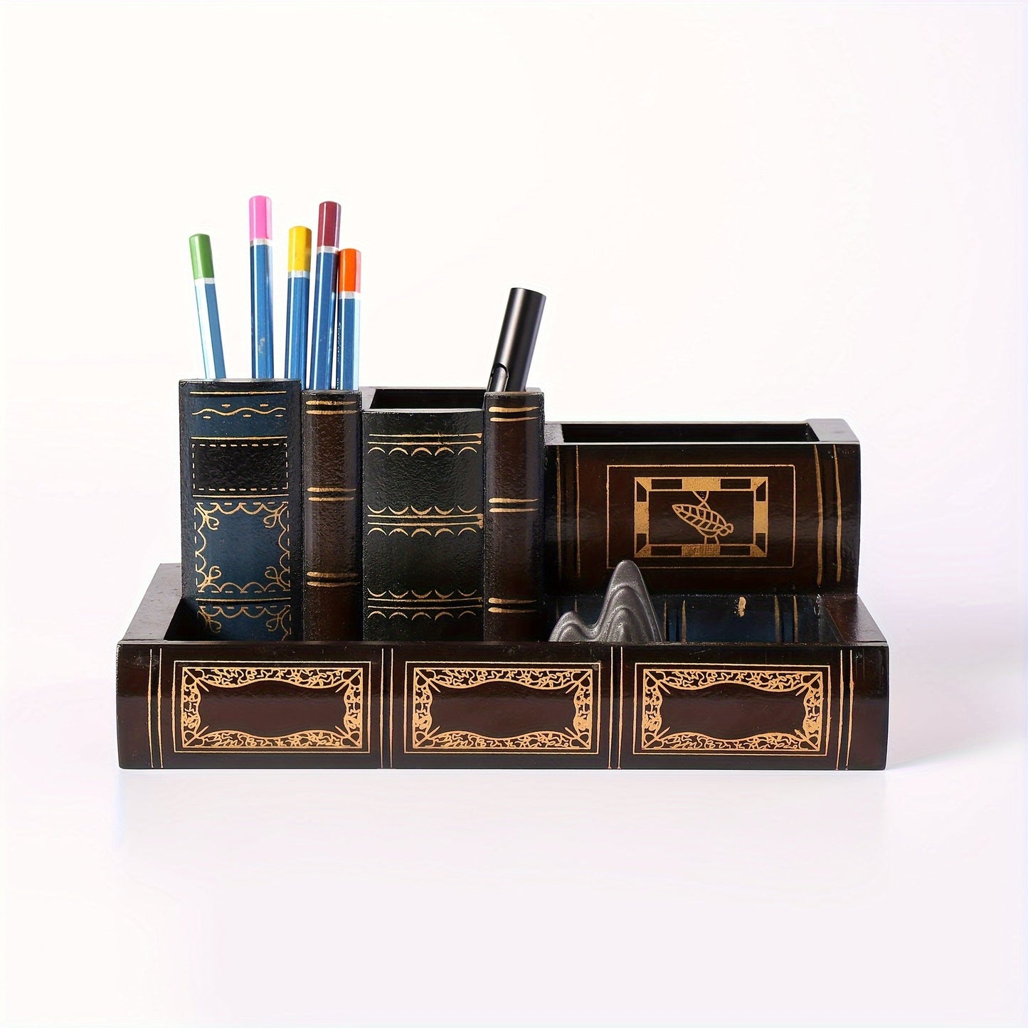 Book-shaped pen holder and desktop storage organizer with 1pc, perfect for keeping your desk tidy and serving as a versatile home decor piece.