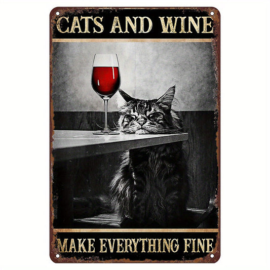 Metal Tin Sign for Maine Coon Cat and Wine Enthusiasts - Inspirational Wall Art for Cat Lovers, Vintage Decoration, Ideal Gift for Fans of Maine Coon Cats.