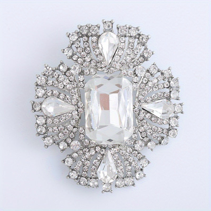 Elegant brooch adorned with sparkling rhinestones, ideal for adding a touch of luxury to women's dresses, coats, sweaters, and corsages.